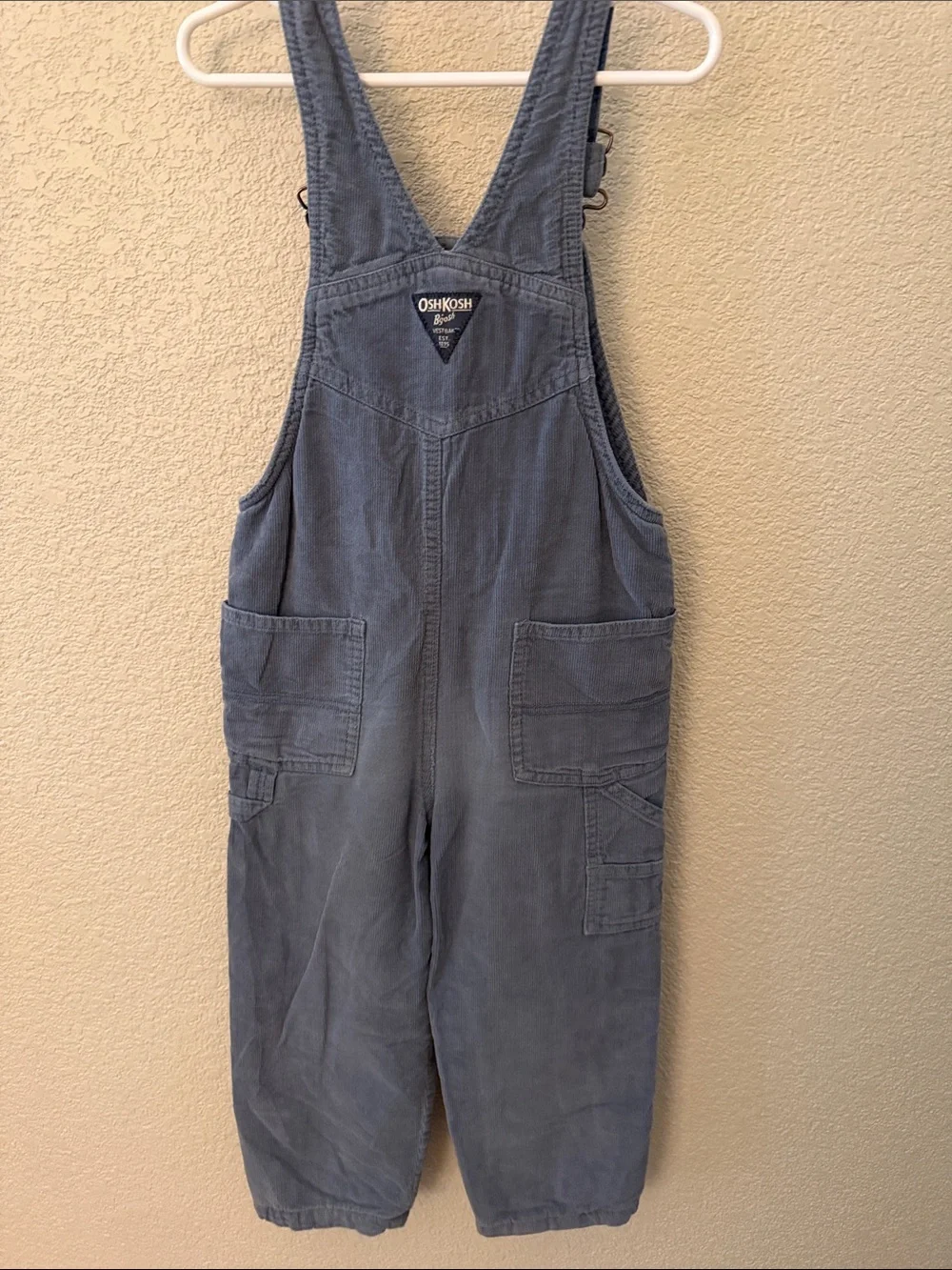 OshKosh B'gosh 5T Slate Blue Corduroy Overalls for Kids with Plaid Lining